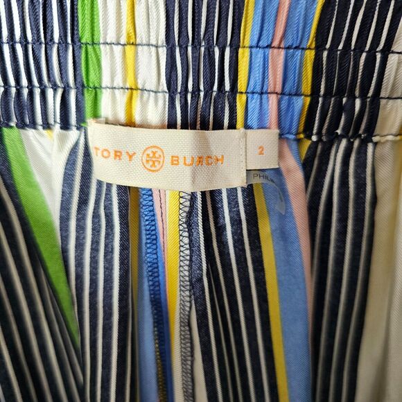 NWOT Tory Burch Green Blue White Multi Stripe Silk Harem Pants Banded Cuffs 2 - Picture 6 of 10
